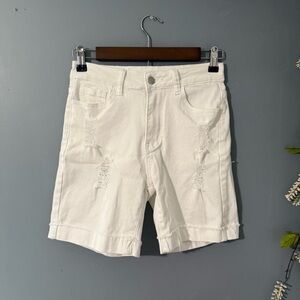 White Distressed Denim Shorts